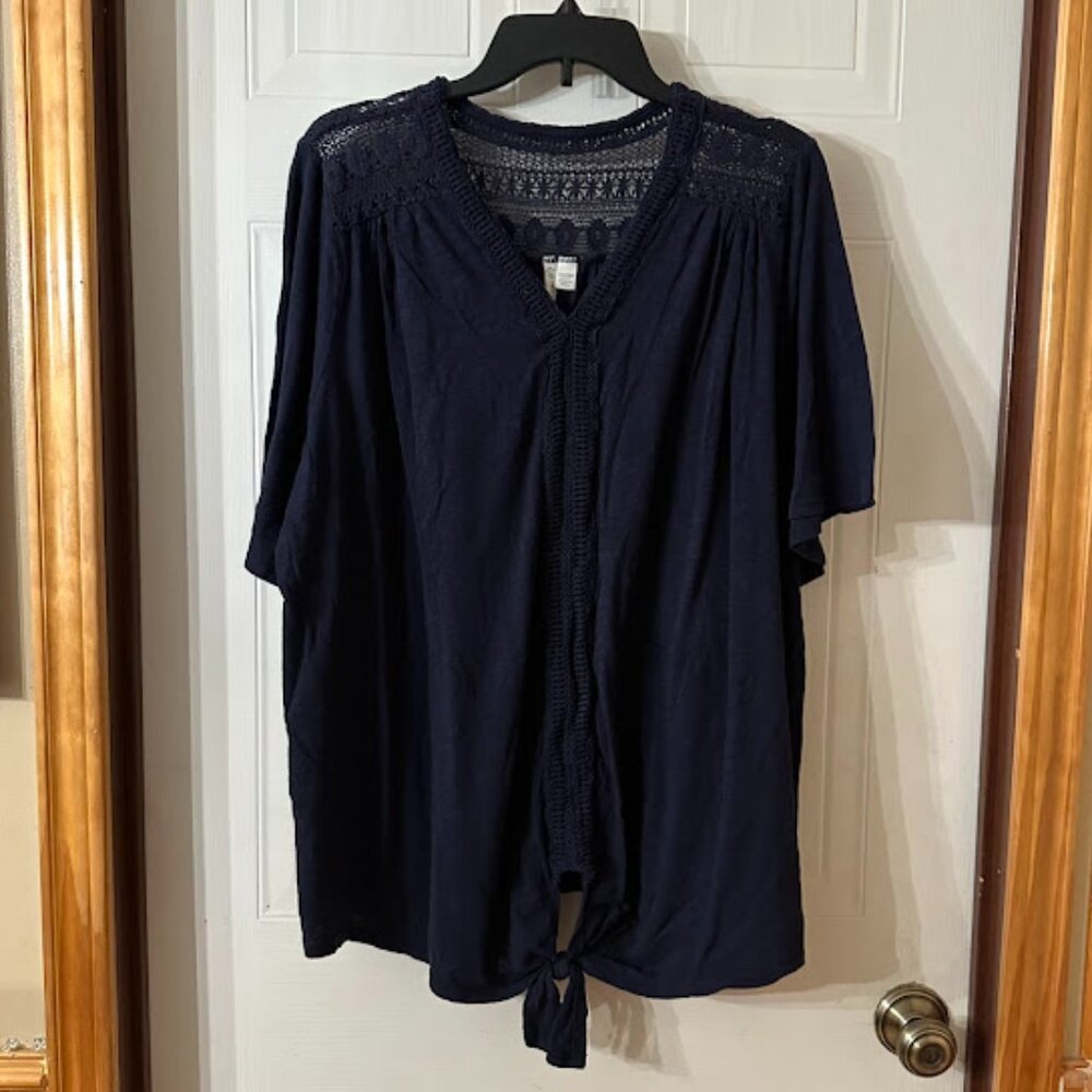 {Plus Size} CATO Navy Short-Sleeve Blouse~ 22/24W~ Lace (C33)